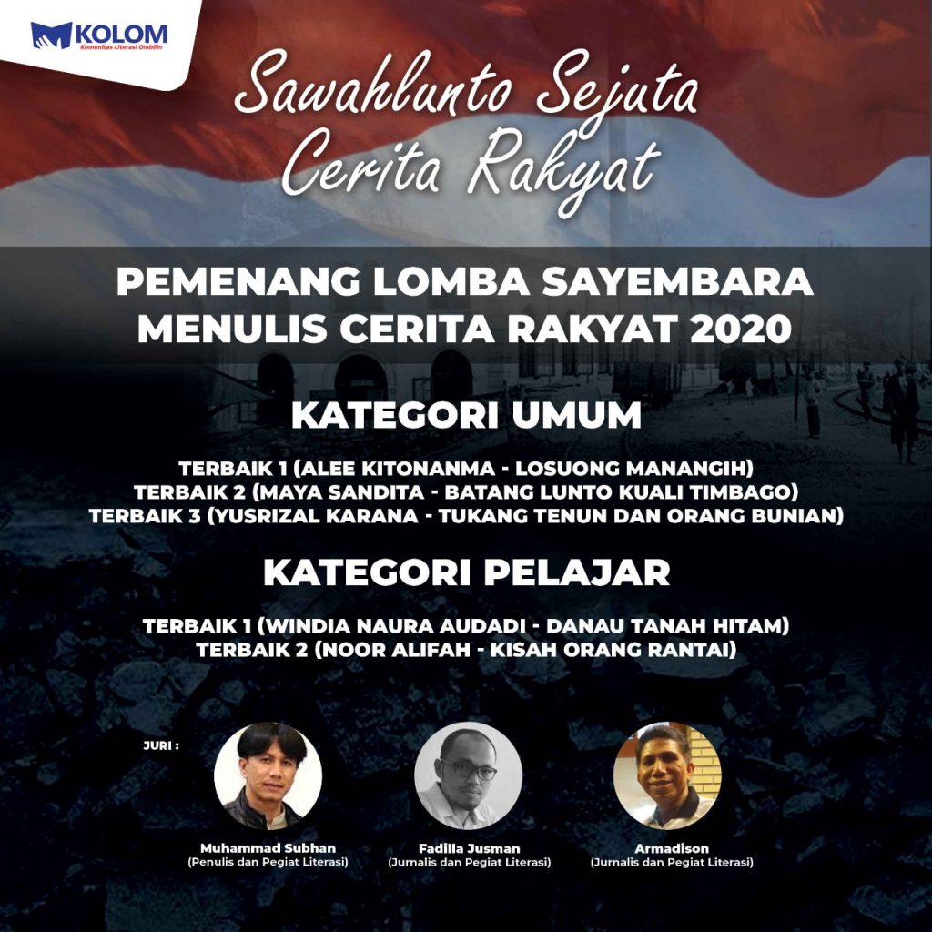 Hasil Sayembara Cerita Rakyat Sawahlunto Diumumkan, Ini Pemanangnya